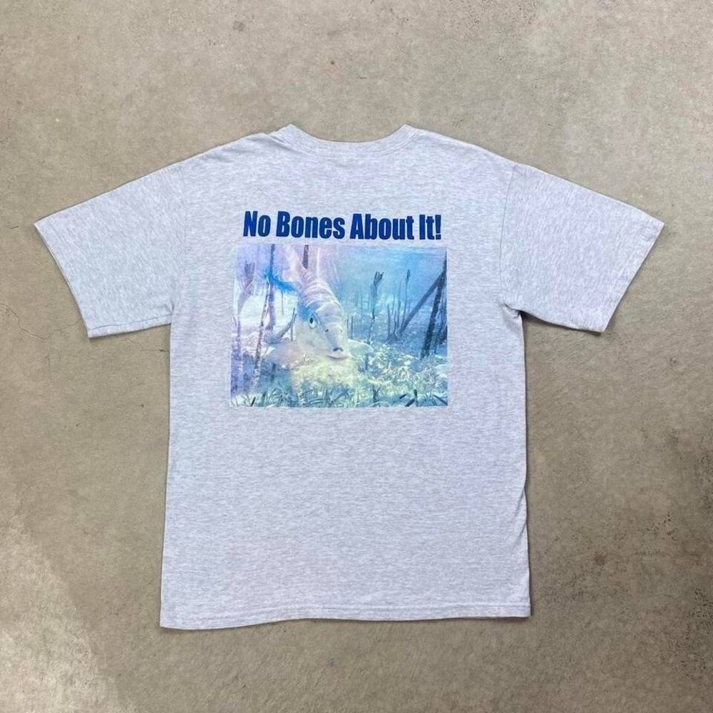 Vintage 90s Fish Shirt Size Medium Gray No Bones About It Funny Nature